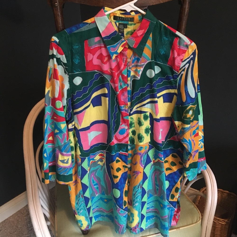 Lauren Ralph Lauren Button Down Blouse 3/4 Sleeve